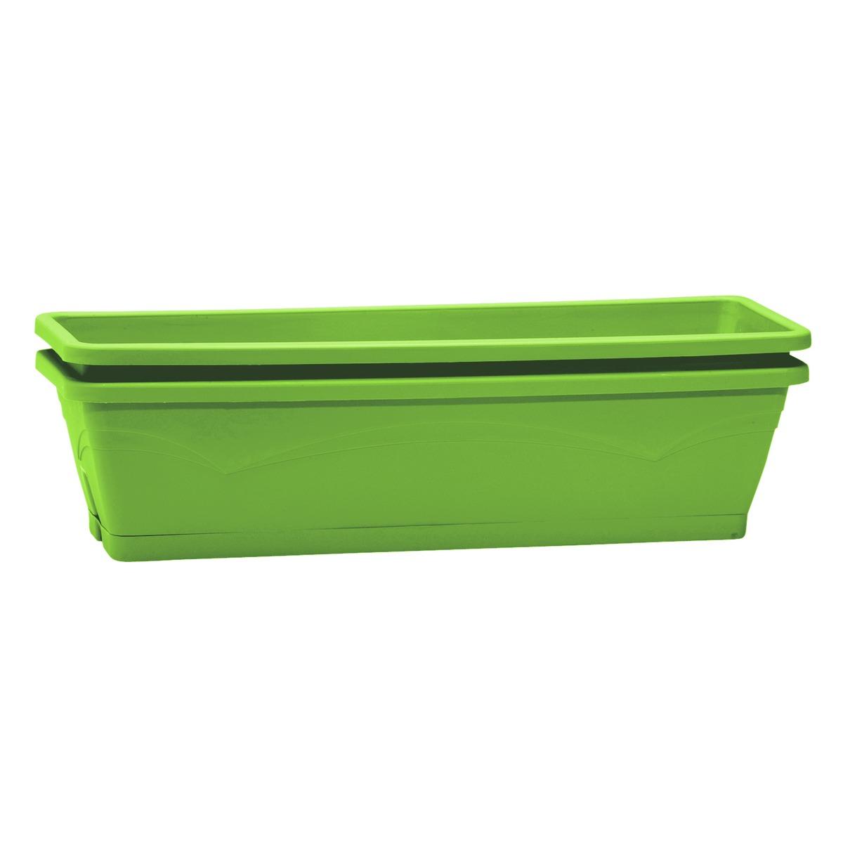 Lot de 2 jardinières + soucoupes - 50 x 15 x 12 cm - Vert