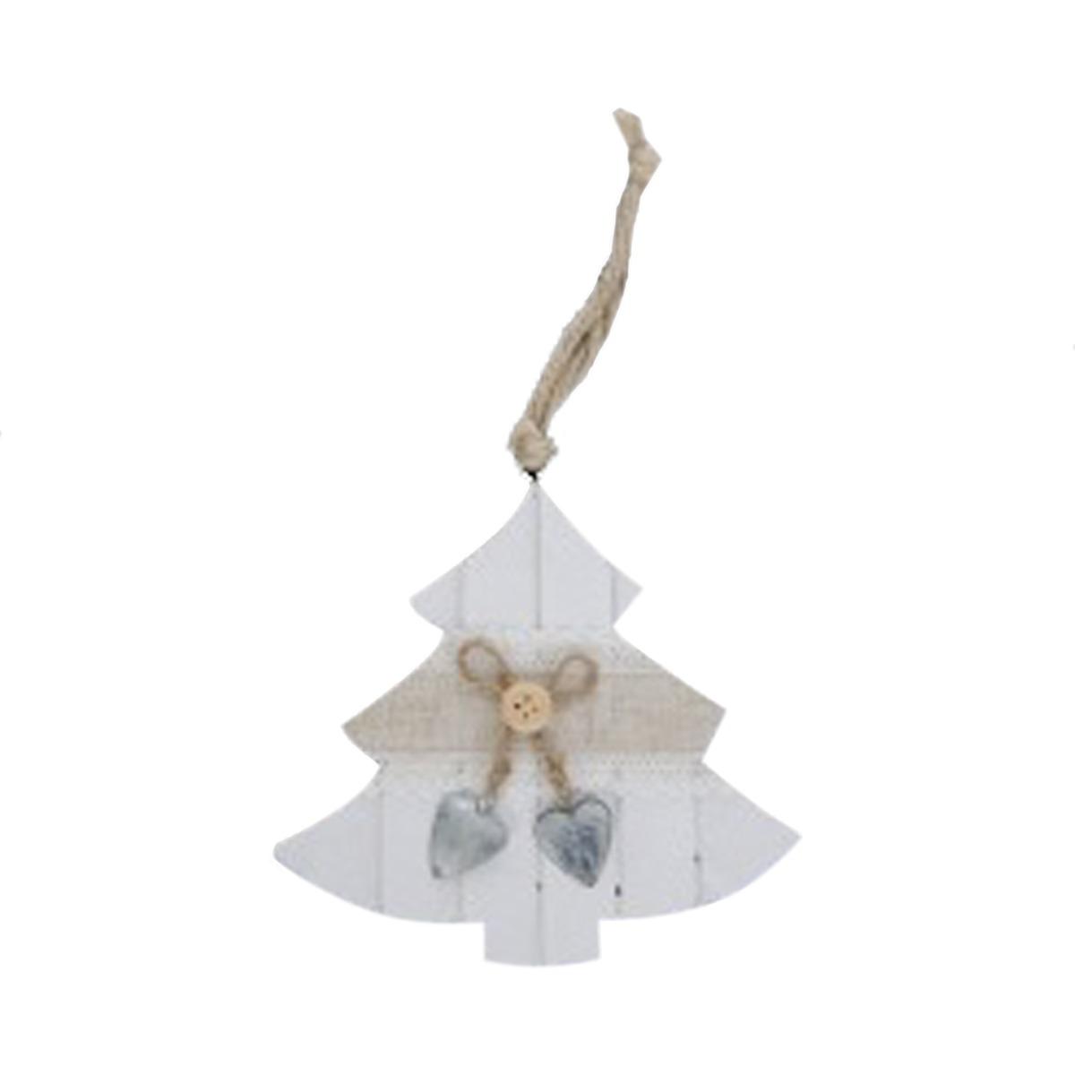 Suspension en bois en forme de sapin - 14 x 14 x 1,5 cm - Marron, Blanc