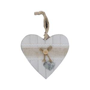 Suspension en bois en forme de cœur - 14 x 14 x 1,5 cm - Marron, Blanc