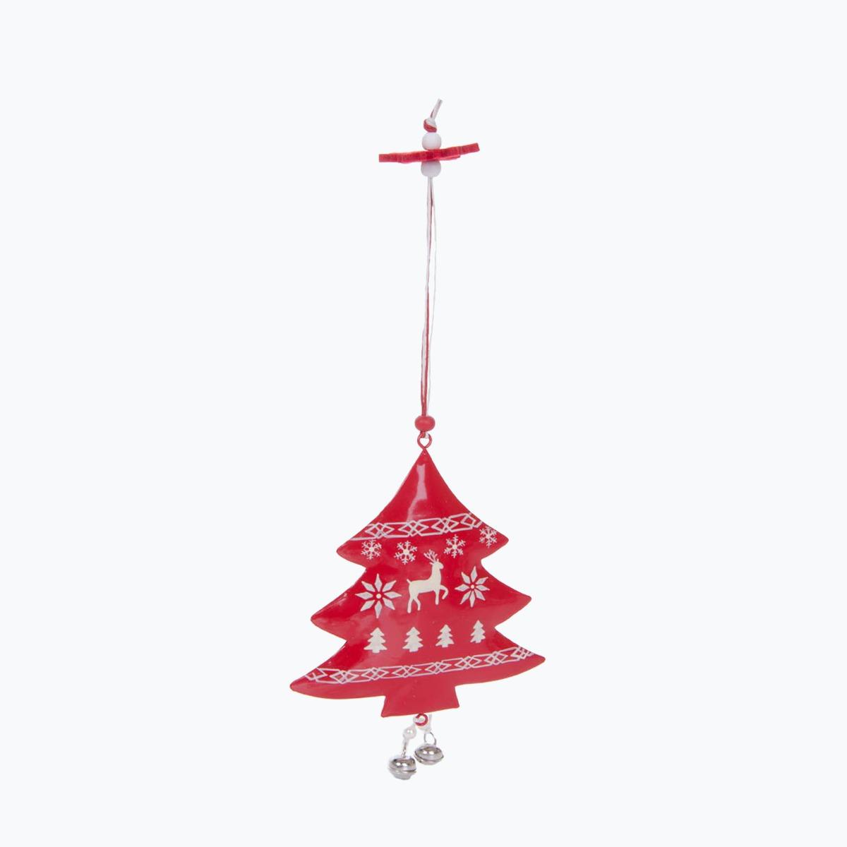 Suspension déco Noël givre sapin - 11 x 15,5 cm - Rouge, blanc