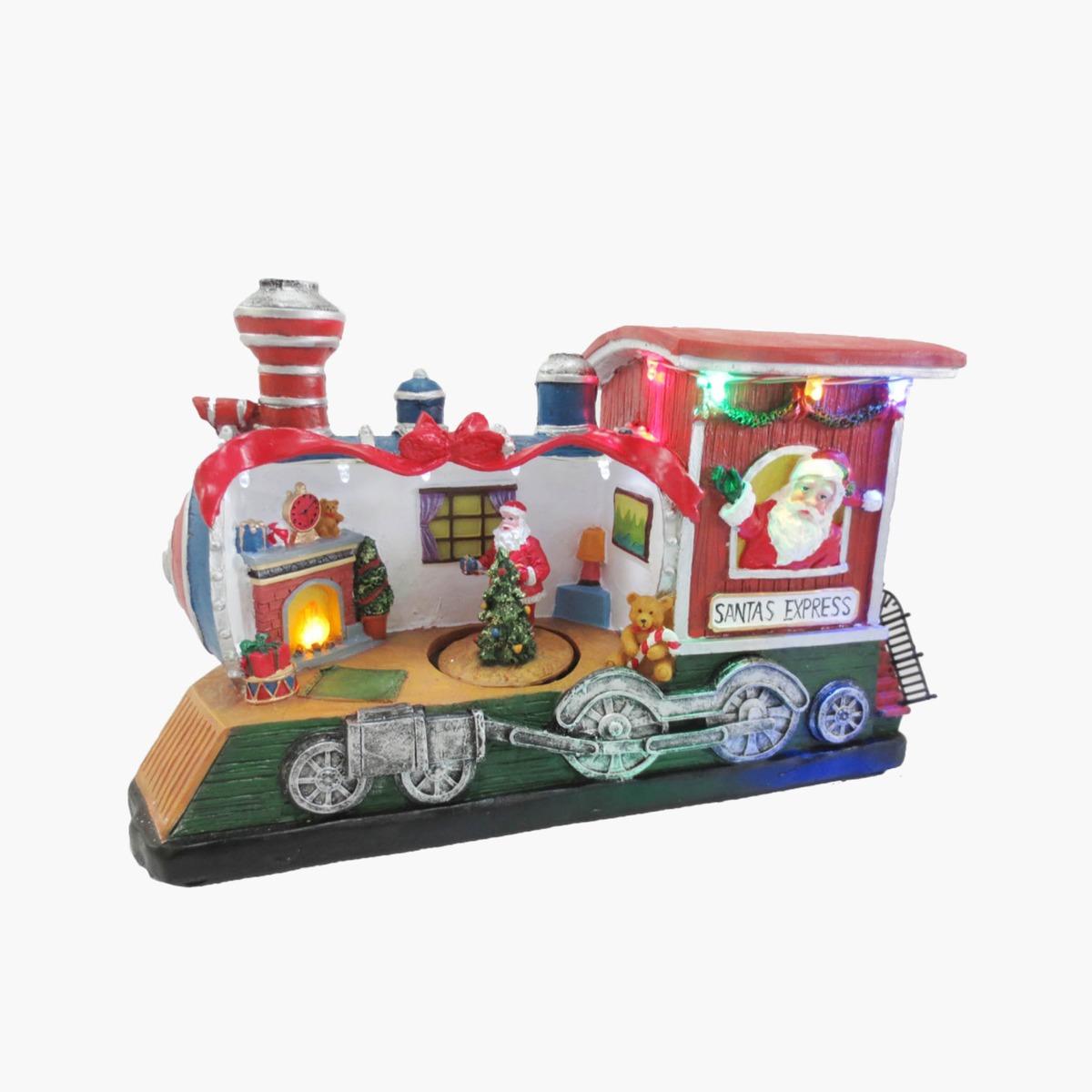 Village de Noël led scène train père Noël - 30 x 11,5 x 19 cm - Multicolore