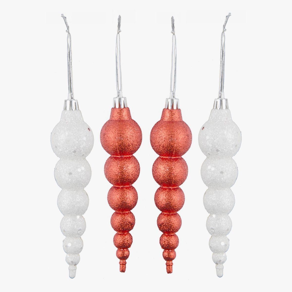 Lot de 4 suspensions stalactites boules - 10 cm - Rouge et blanc