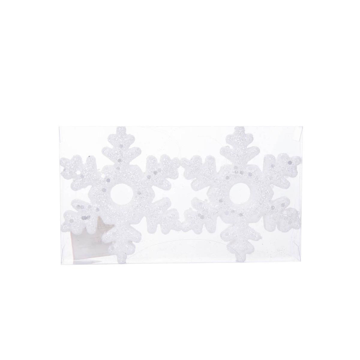 Lot de 2 suspensions flocons pailletés - 11 cm - Blanc