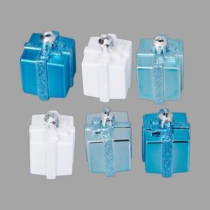 Boîte de 6 suspensions cadeaux arctique - 3,5 cm - Bleu et gris argenté