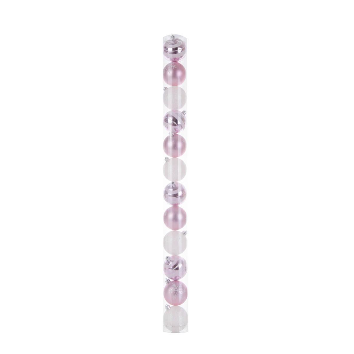 Tube de 12 boules - Diamètre 6 cm - Blanc, Rose