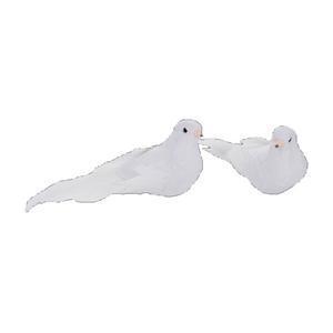 Lot de 2 colombes plumes - 12 cm - Blanc