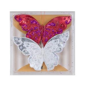 Lot de 2 papillons déco - 14 cm - Rouge et blanc