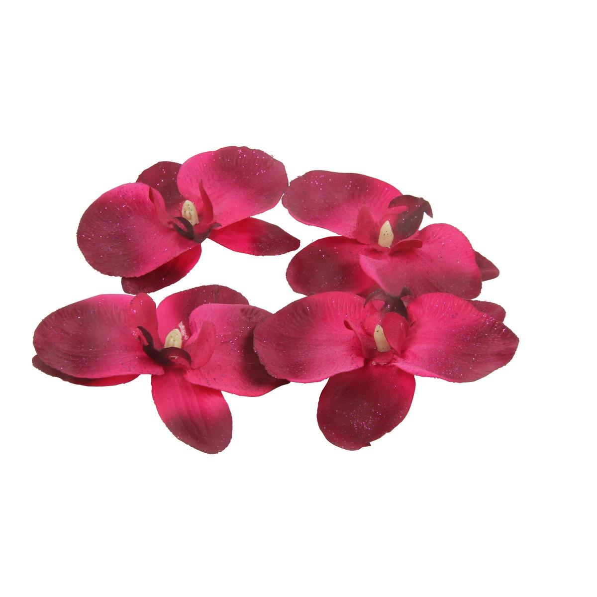 Sachet de 4 têtes d'orchidées pailletées - Diamètre 10 cm - Différents modèles