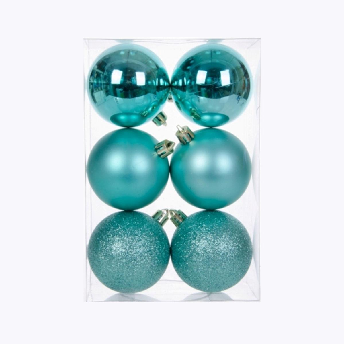 Lot de 6 boules - Plastique -Ø 6 cm - Bleu turquoise