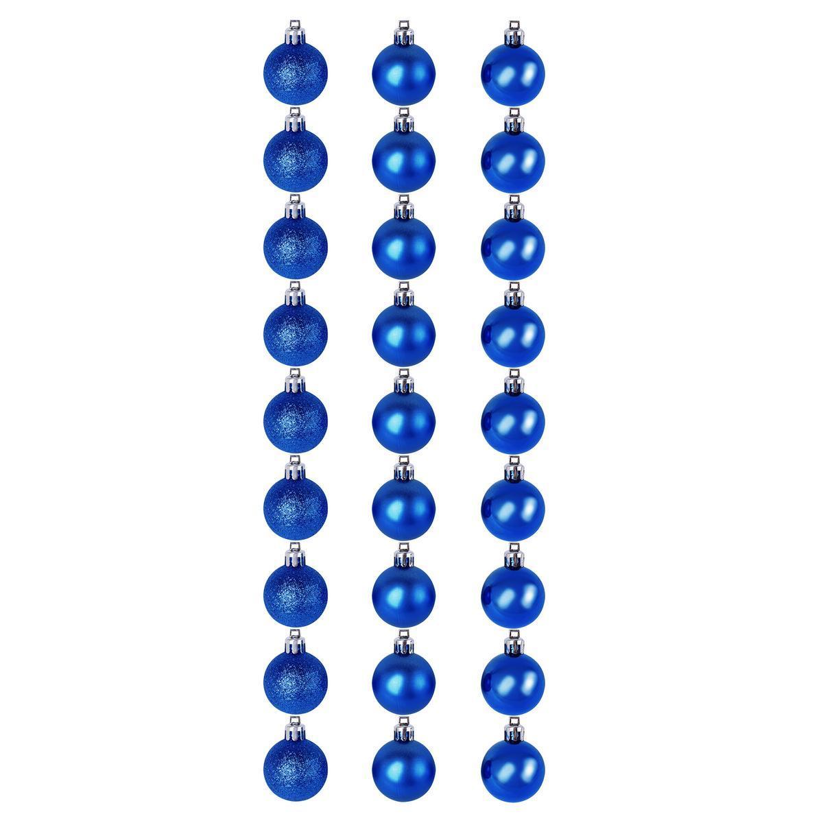 Lot de 27 boules mat / paillettes / éclat - Diamètre 3 cm - Bleu