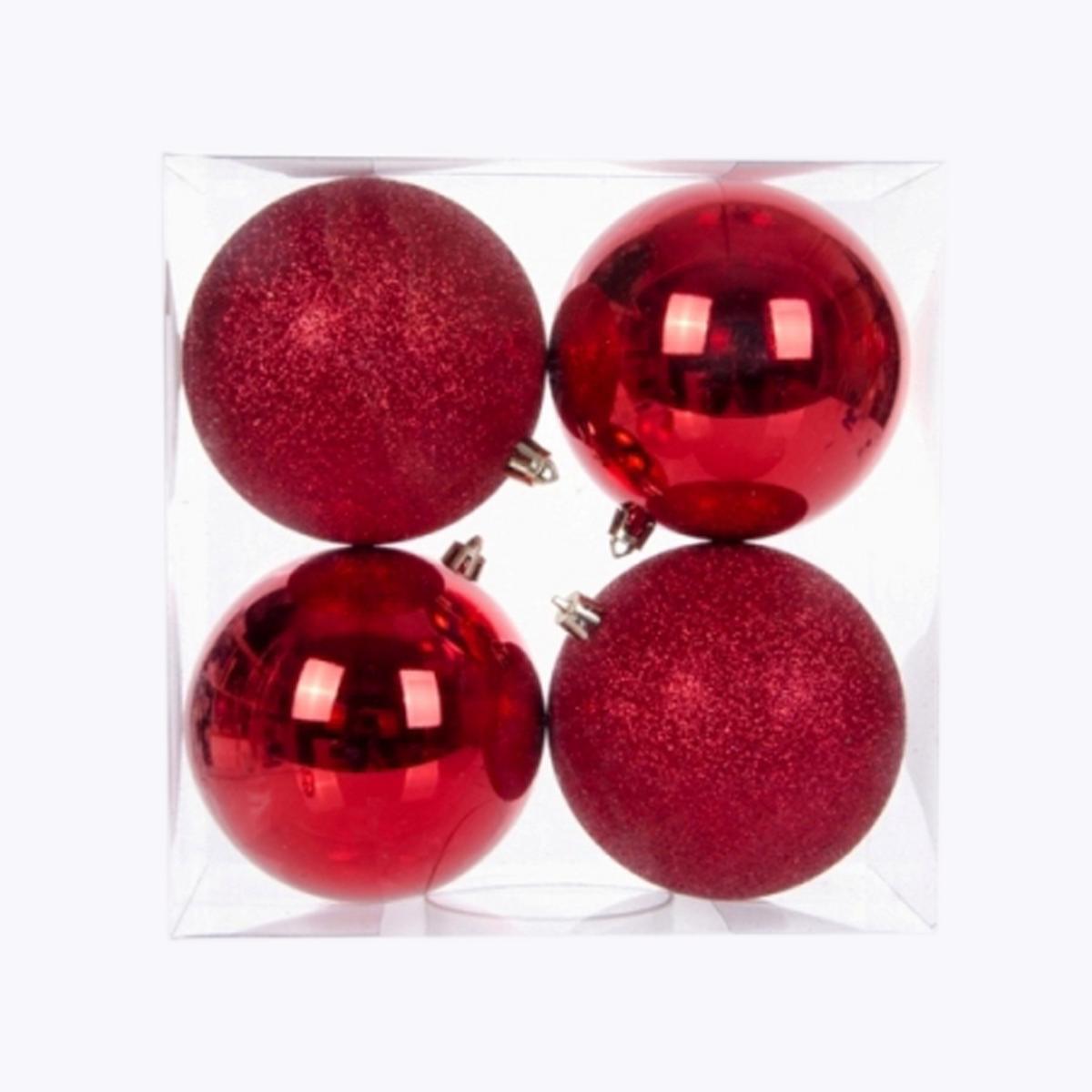 Lot de 4 boules - Plastique - Ø 10 cm - Rouge