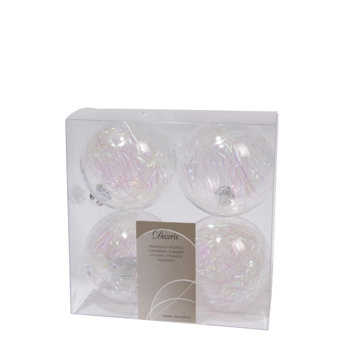 Lot de 4 boules transparentes lamettas - 7 cm - Transparent