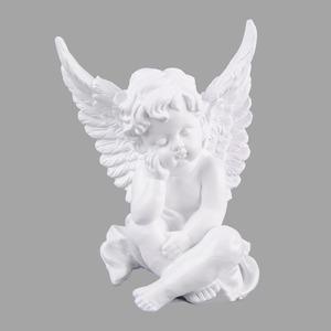 Statuette ange assis en résine - 12 x H 17 cm - Blanc