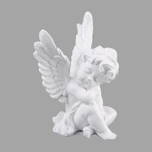 Statuette ange assis en résine - 12 x H 17 cm - Blanc