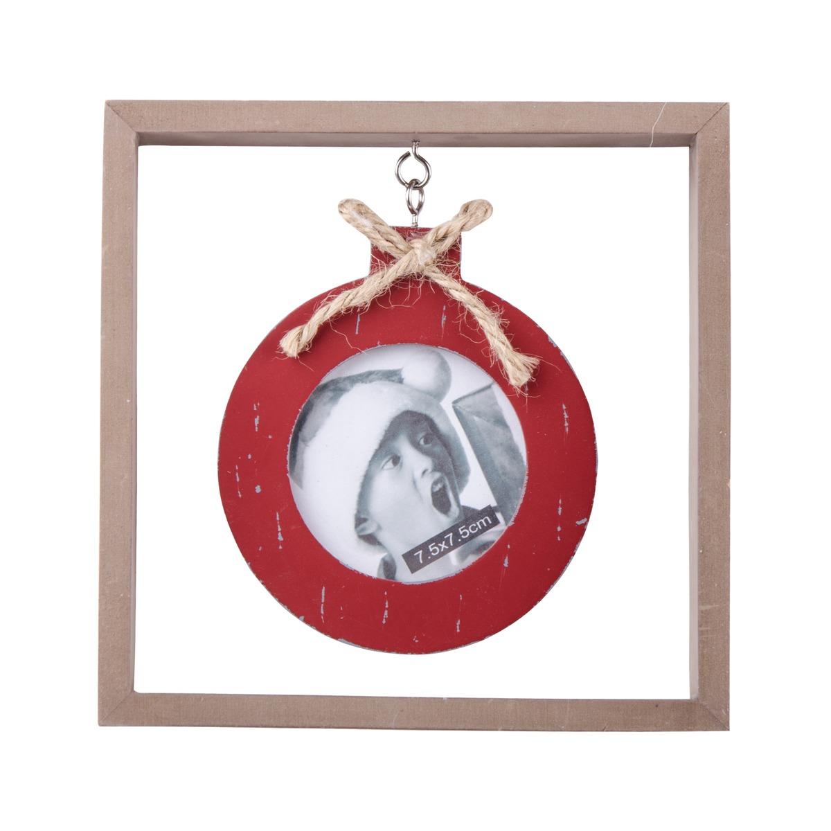 Cadre photo rond suspendu - 17,3 x H 17 cm - Marron, Rouge