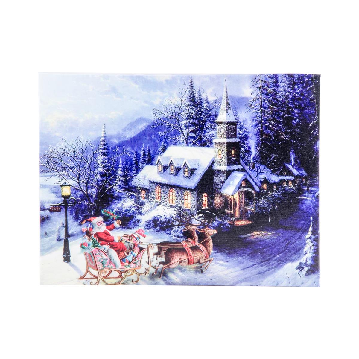 Toile imprimée village de Noël à LED - 40 x H 30 cm - Multicolore