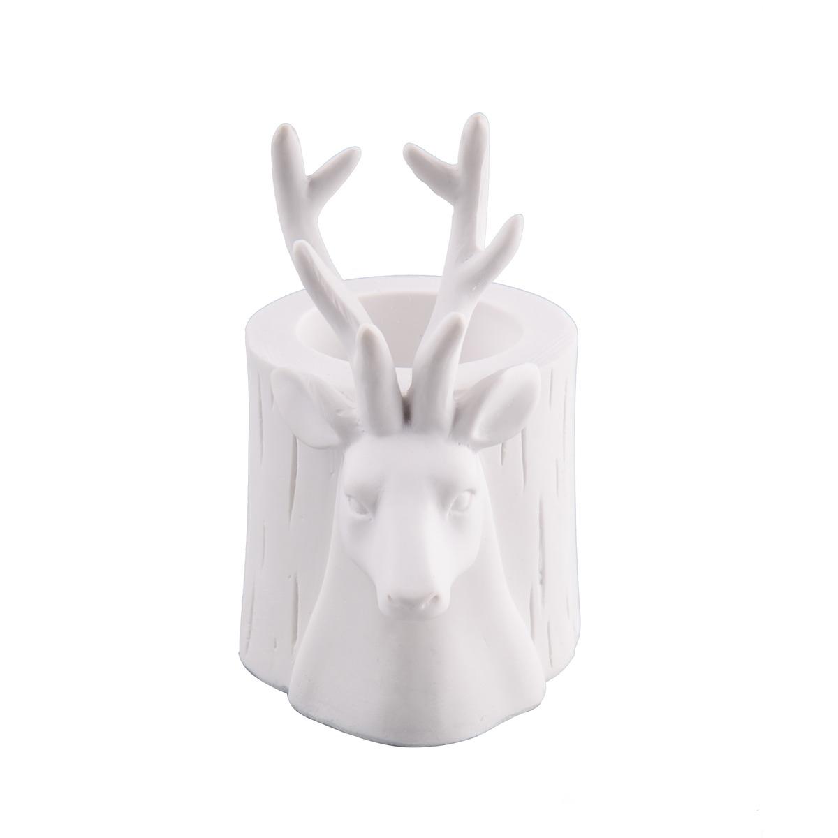 Porte-bougie tête de cerf - 10 x 10 x H 11,5 cm - Blanc