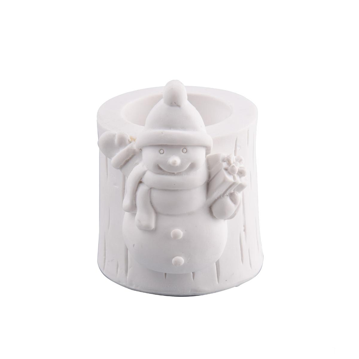 Porte-bougie bonhomme de neige - 8,5 x 8,5 x H 9,5 cm - Blanc