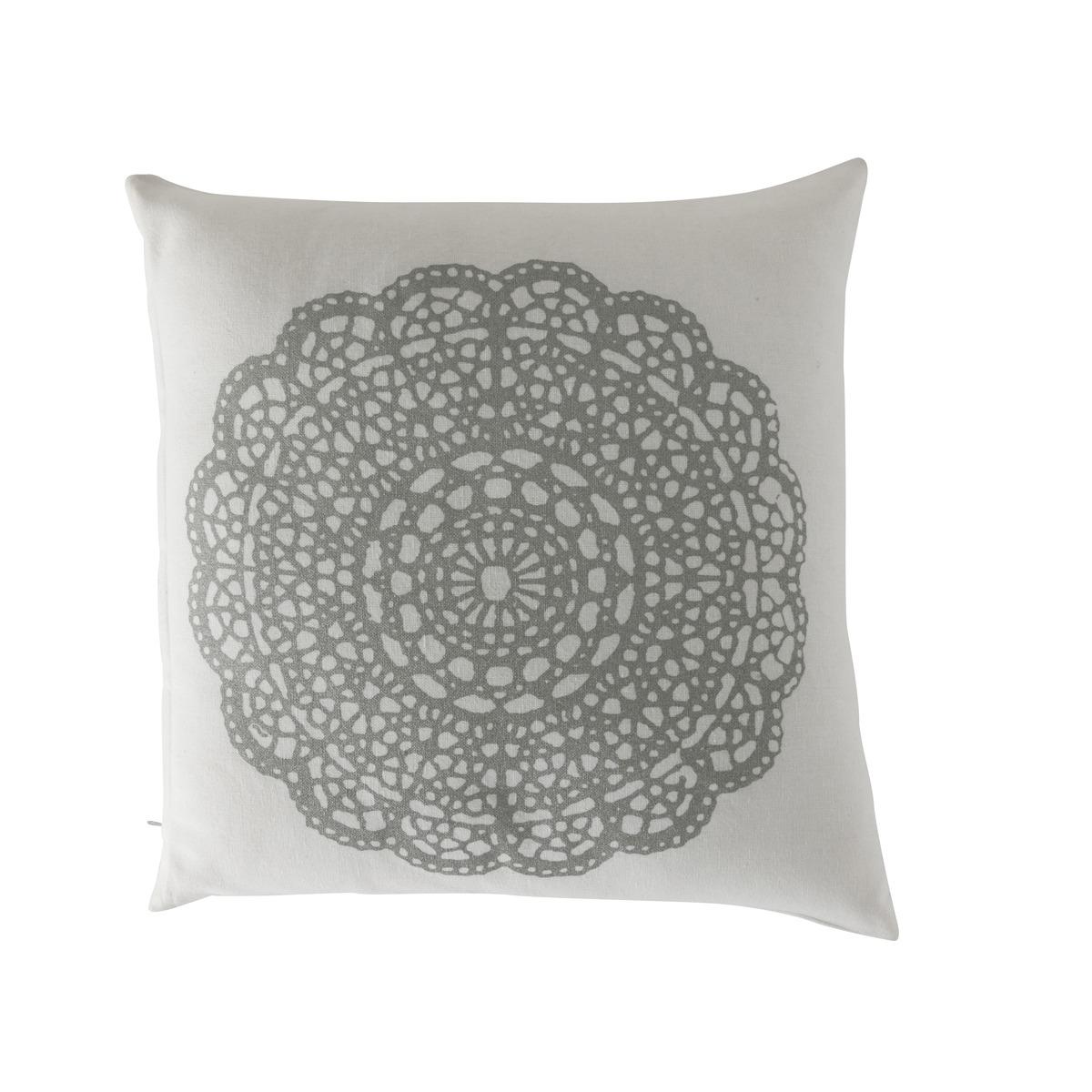 Coussin motif dentelle - 40 x 40 cm - Blanc, Gris argenté
