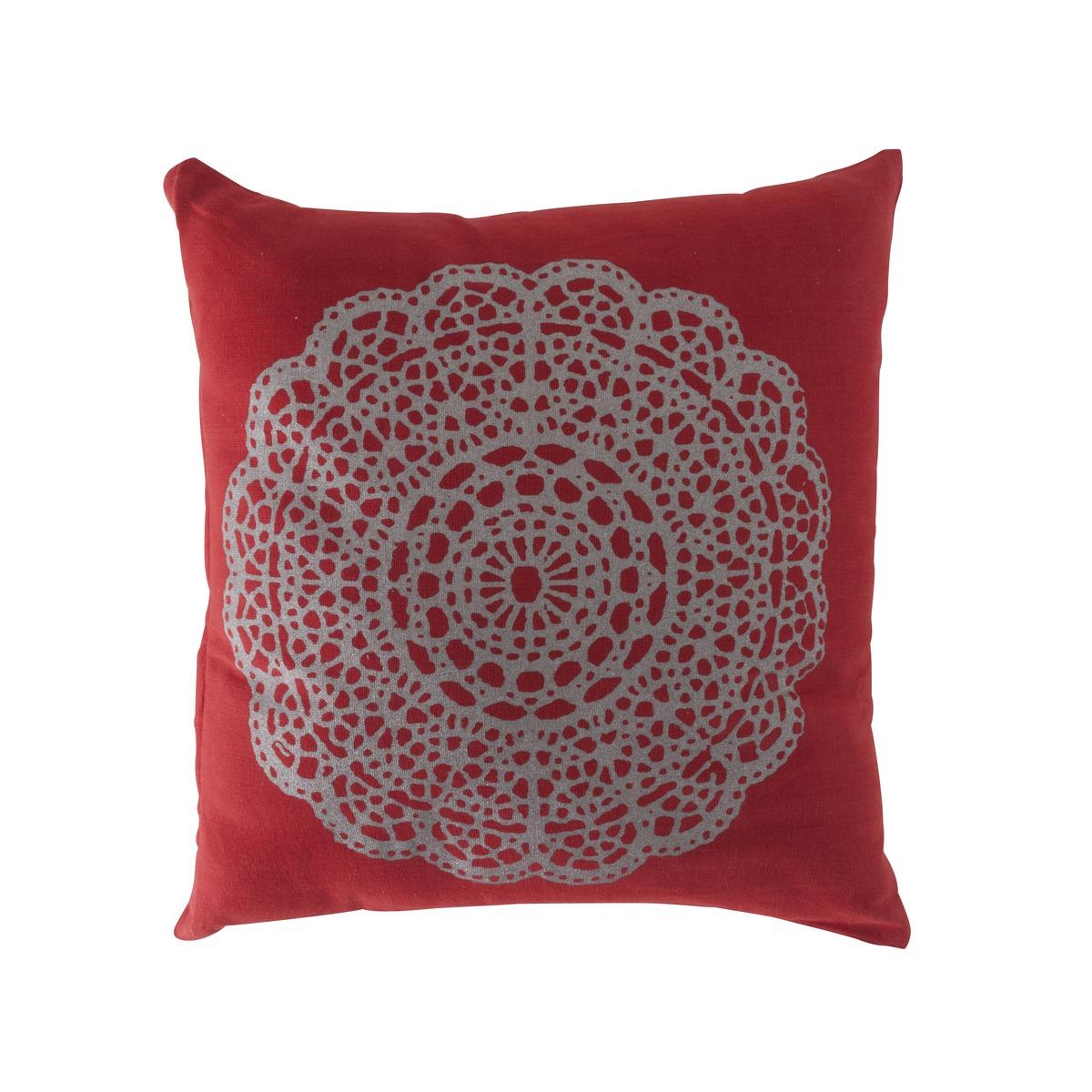 Coussin motif dentelle - 40 x 40 cm - Rouge, Jaune or