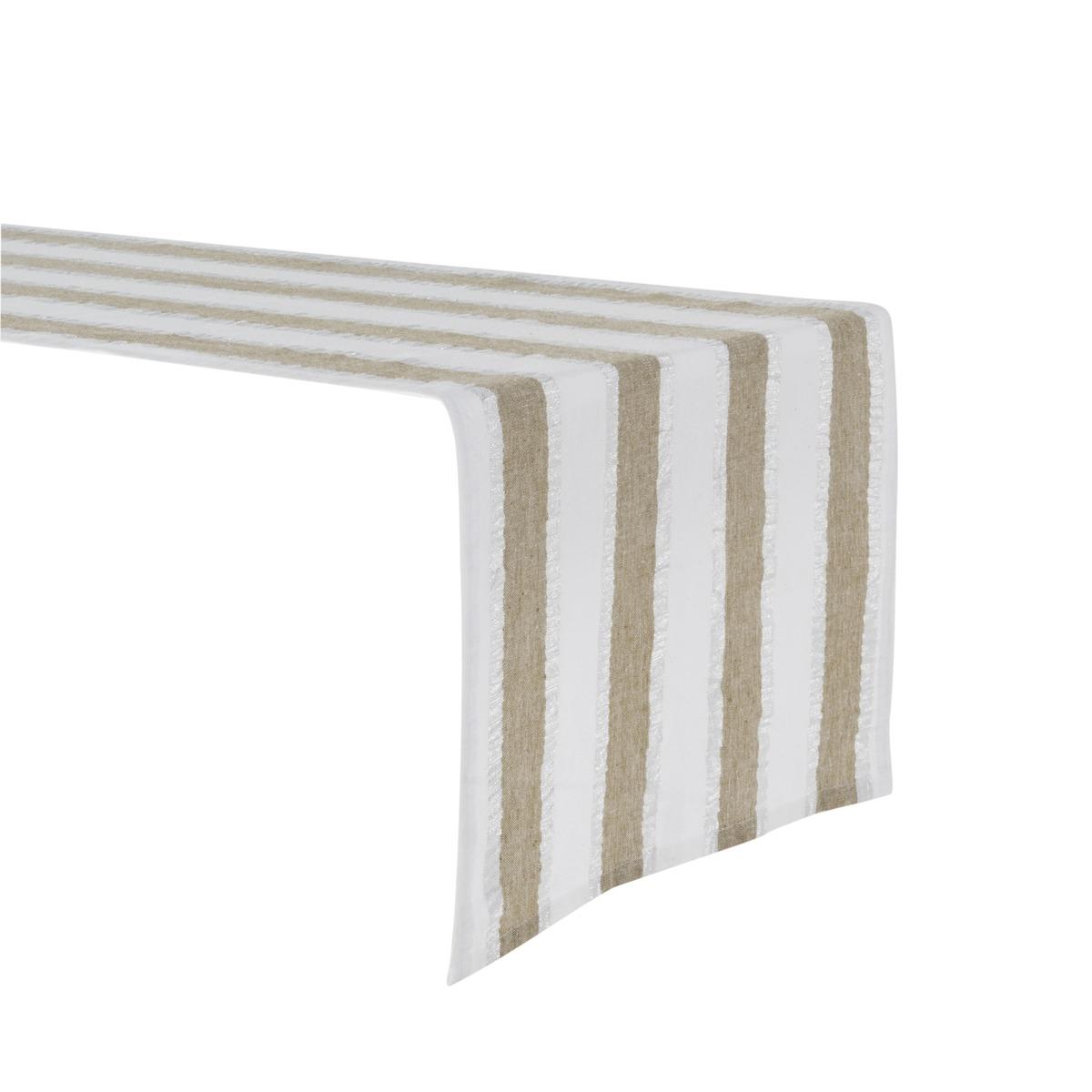 Chemin de table à rayures métallisées - 40 x 150 cm - Blanc, Beige taupe, Gris argenté