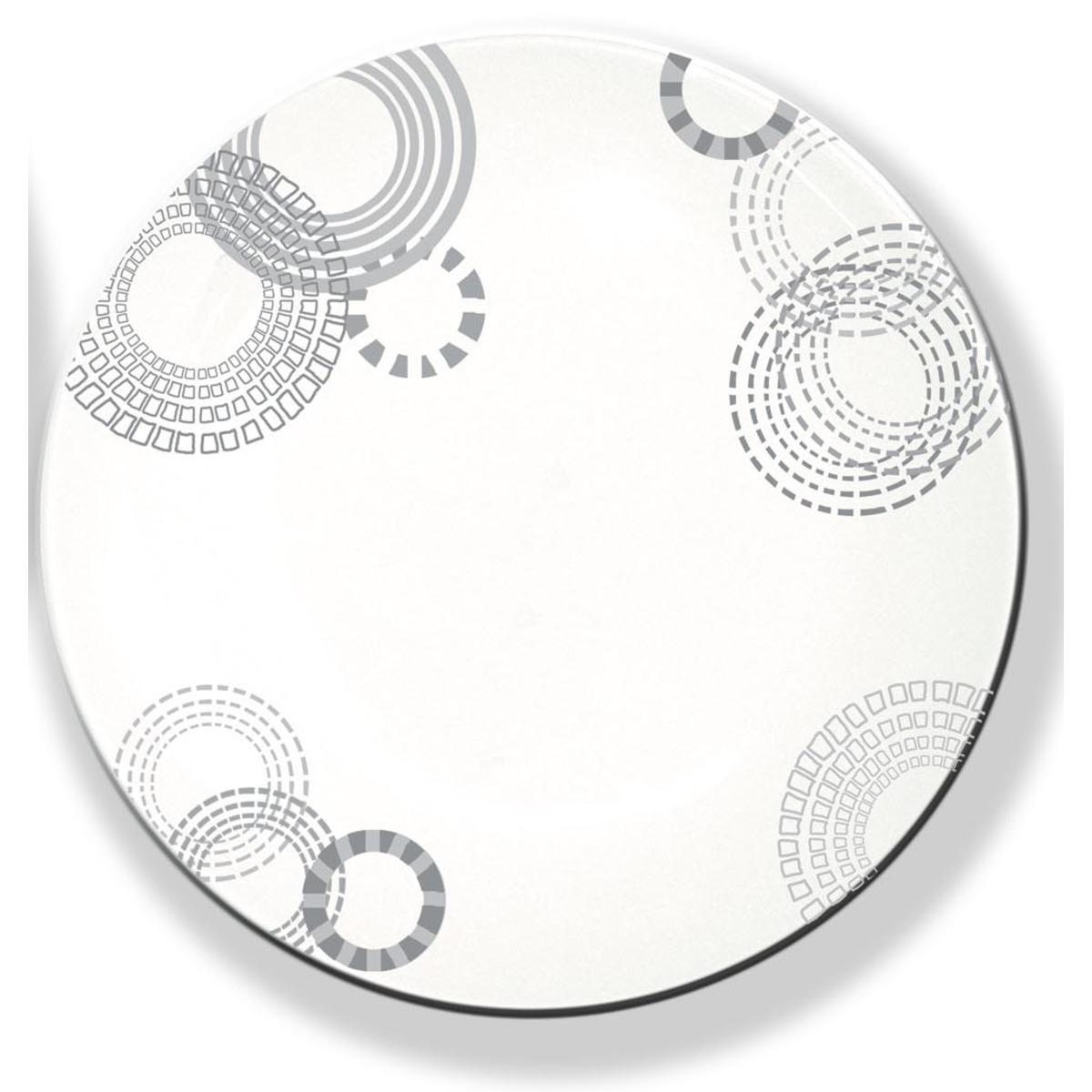 Assiette plate motif cercles - Diamètre 27 cm - Blanc, Gris argenté