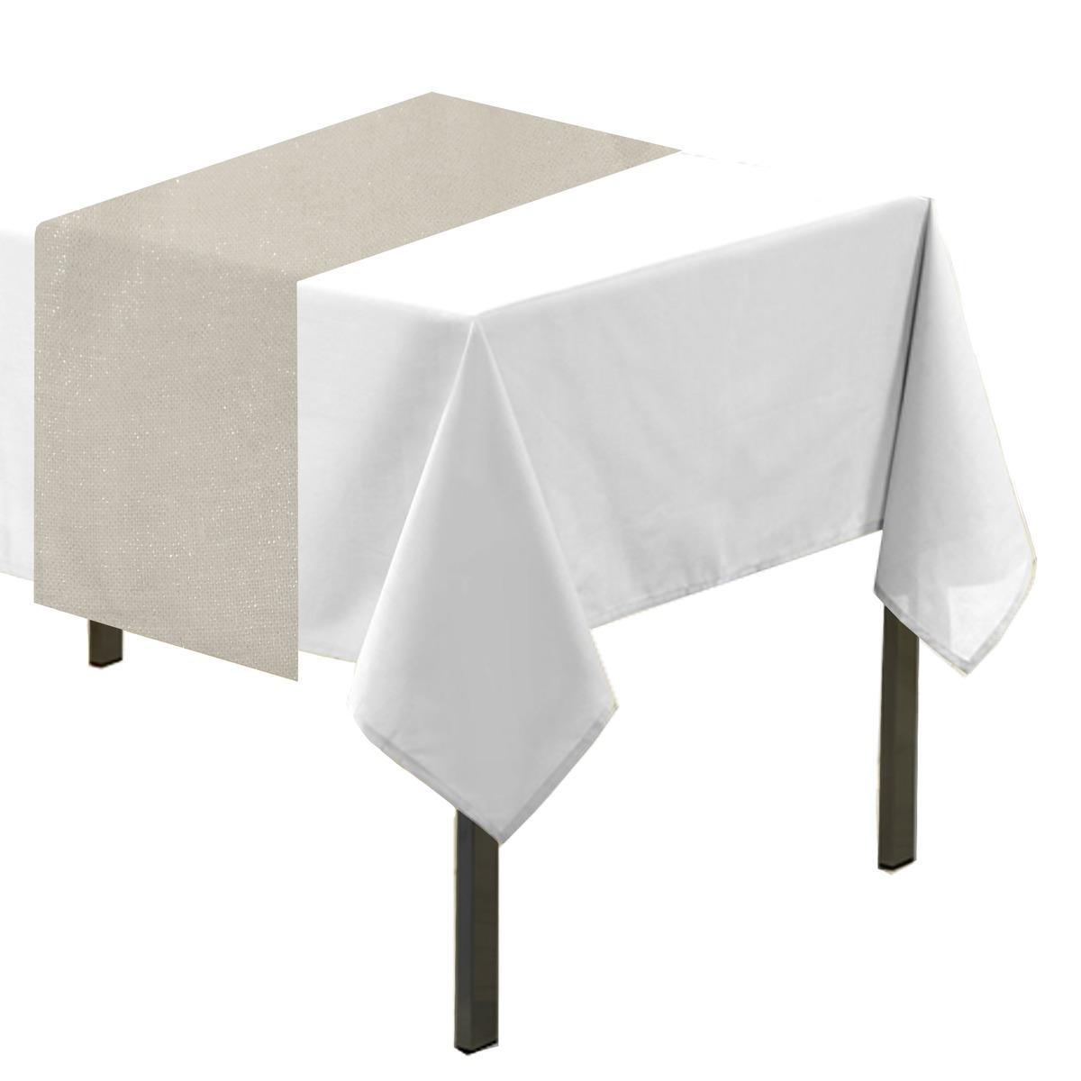 Chemin de table en coton irisé argenté - 50 x 150 cm - Beige