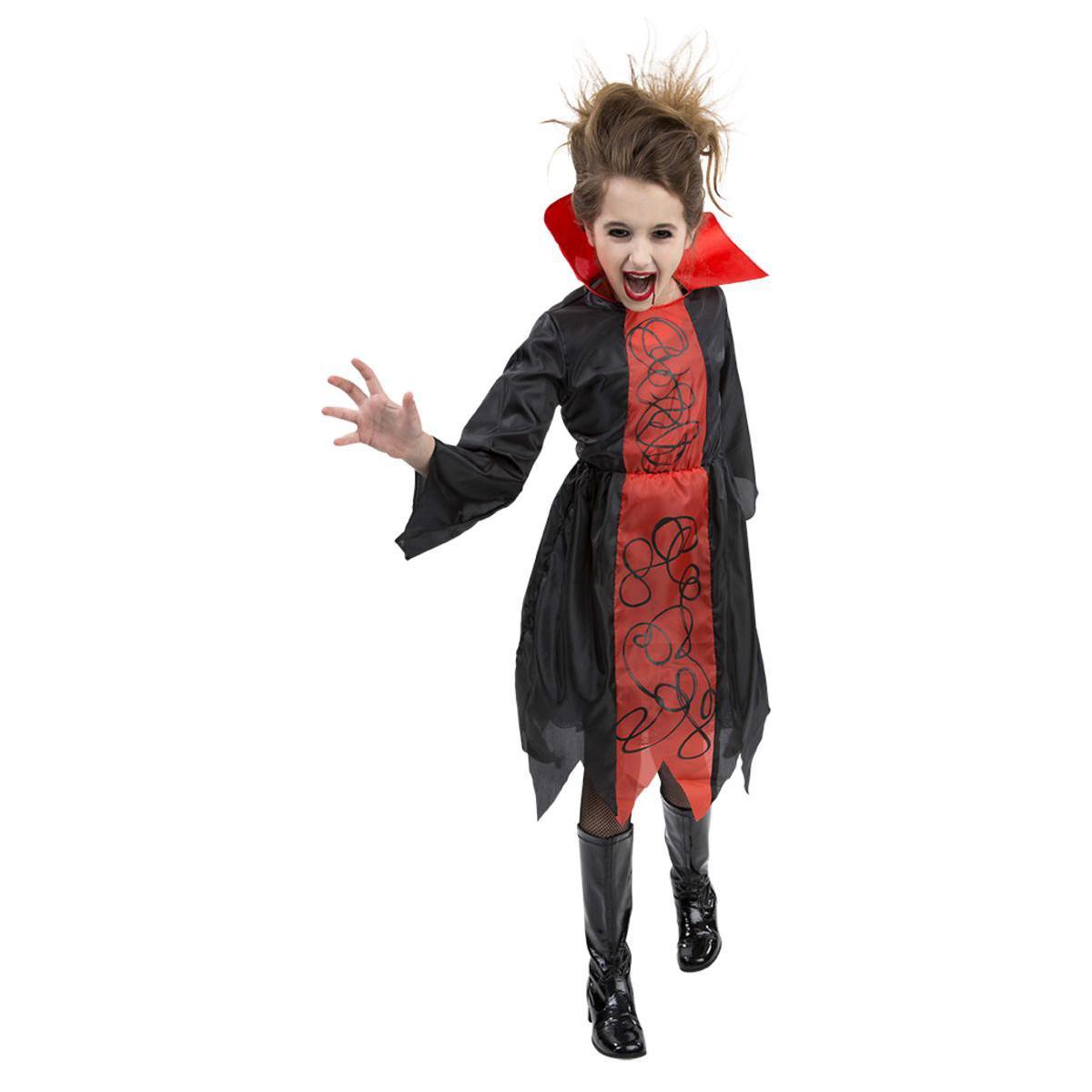 Déguisement vampire agressive en nylon - 4 à 12 ans - Noir et rouge