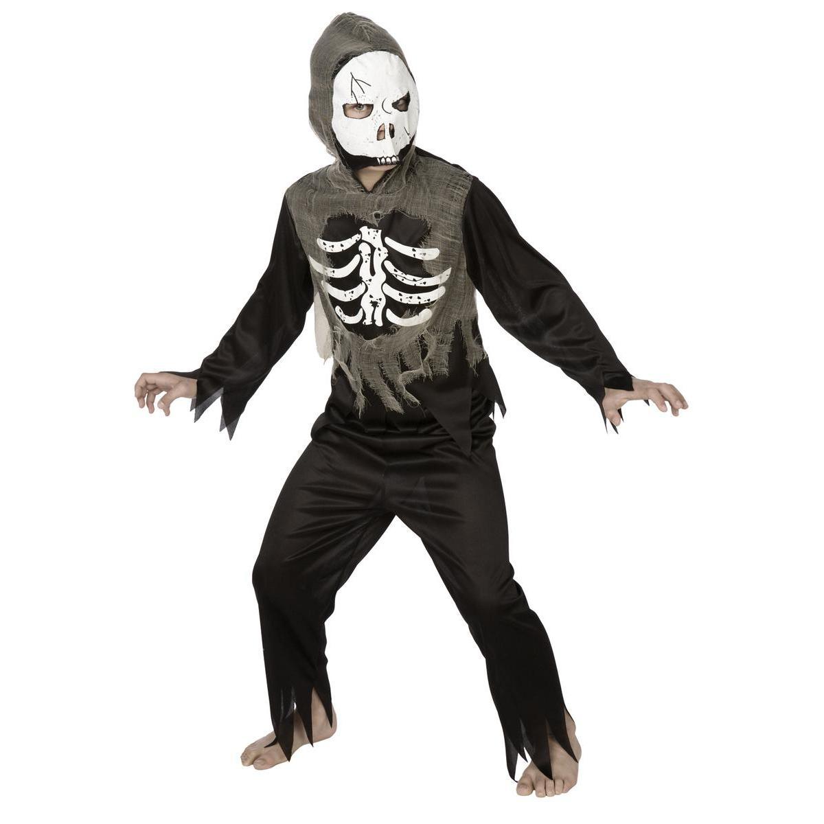Déguisement squelette en lambeaux en polyester - 4 à 9 ans - Noir et blanc