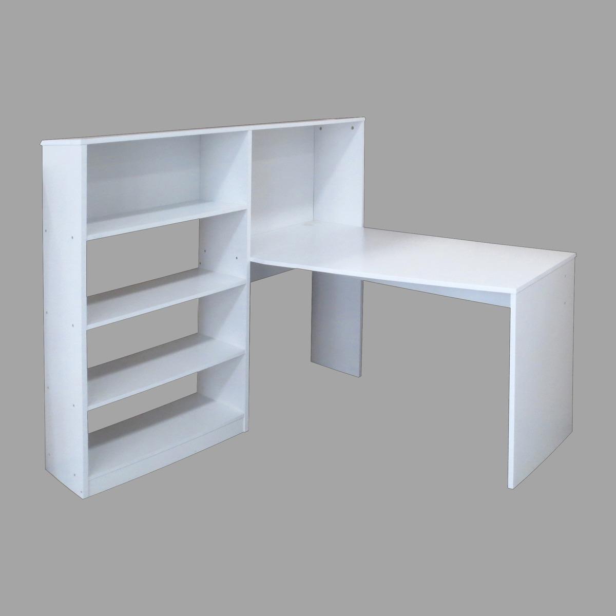 Bureau d'angle avec bibliothèque - 120 x 120 x H 122 cm - Blanc