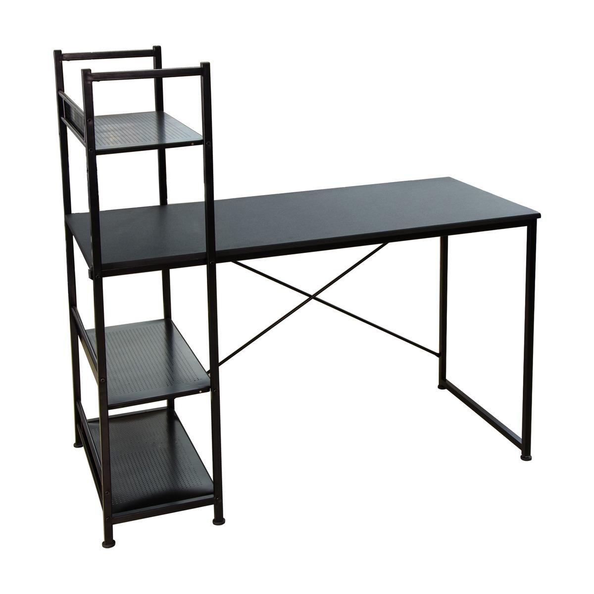 Bureau informatique avec étagère en acier - 122 x 55 x H 127,5 cm - Noir