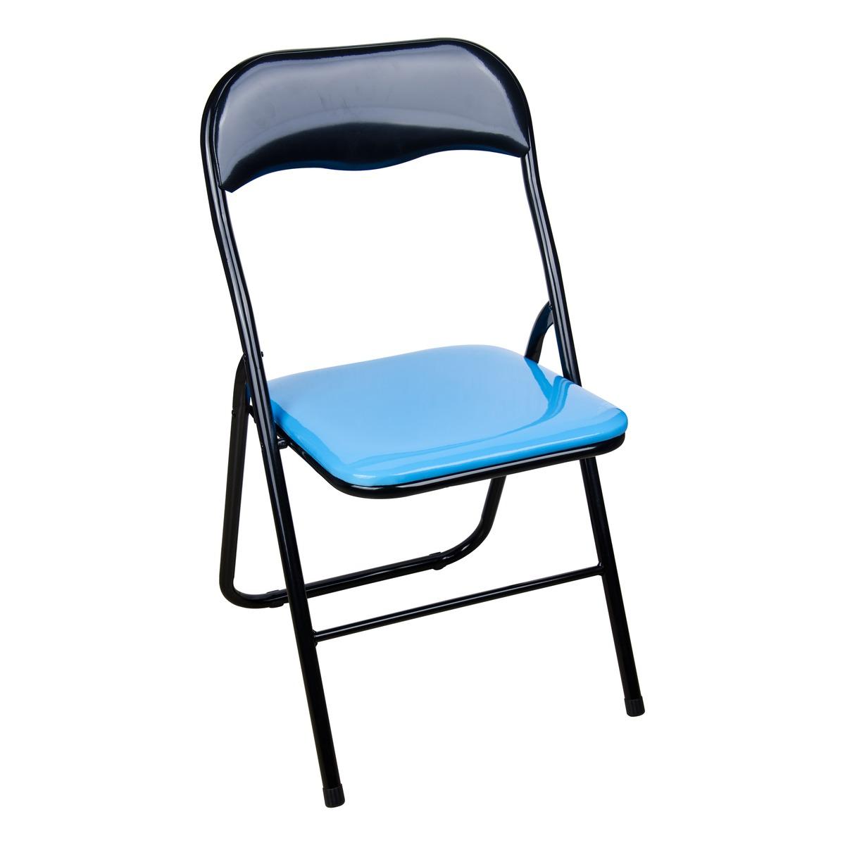 Chaise pliante bicolore - 44 x 47 x H 80 cm - Noir, Bleu