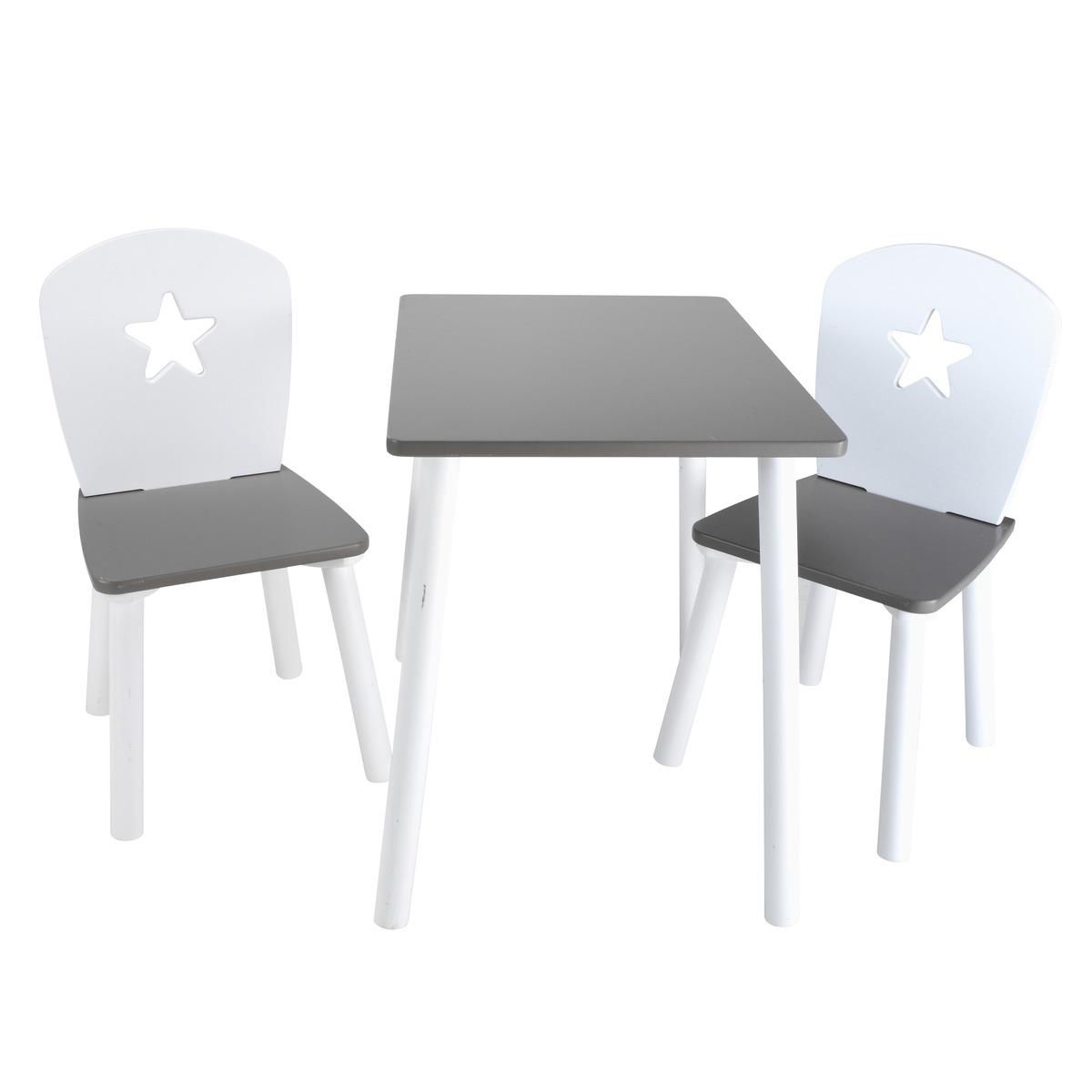 Ensemble table + 2 chaises enfant - 55 x 40 x H 50 cm - 30 x 29 x H 60 cm - Blanc, marron taupe