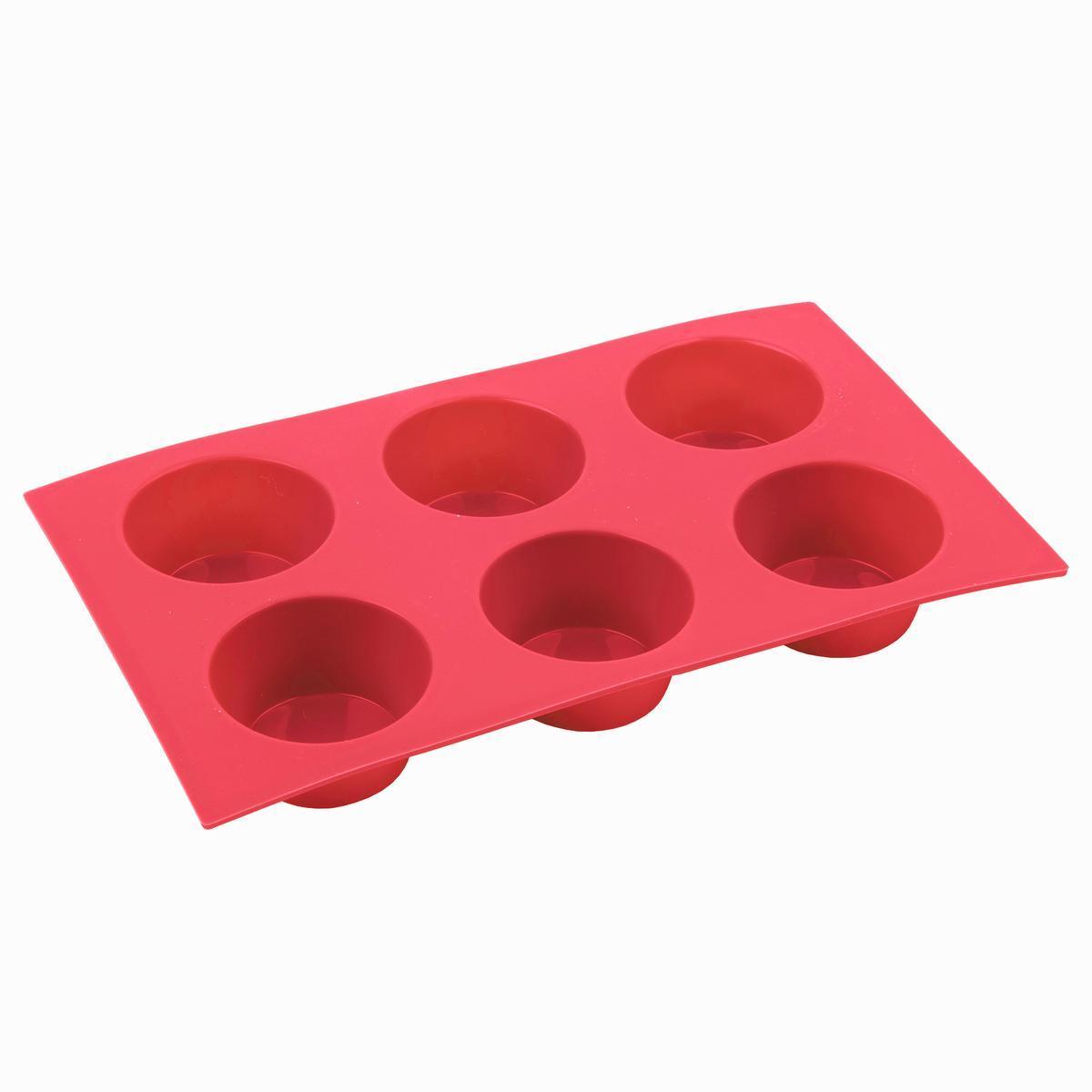 Plaque pour 6 muffins en silicone - L 28.5 x H 3.6 x l 16.8 cm - Différents coloris - Rouge ou gris