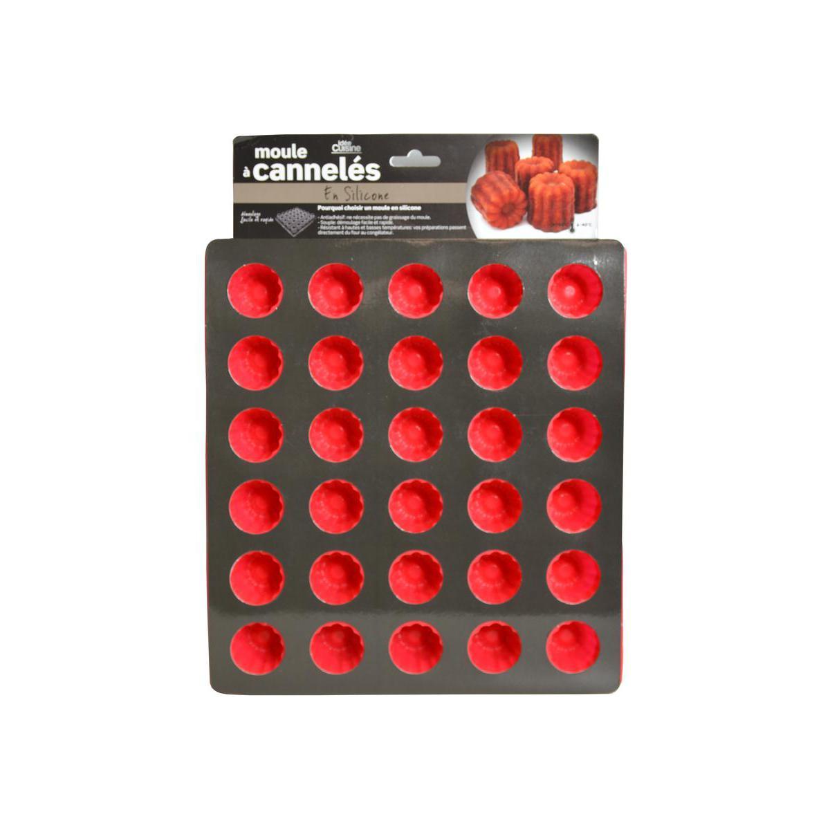 Maxi plaque pour 30 cannelés en silicone - L 29.2 x H 3.2 x l 26.8 cm - Différents coloris - Rouge ou gris