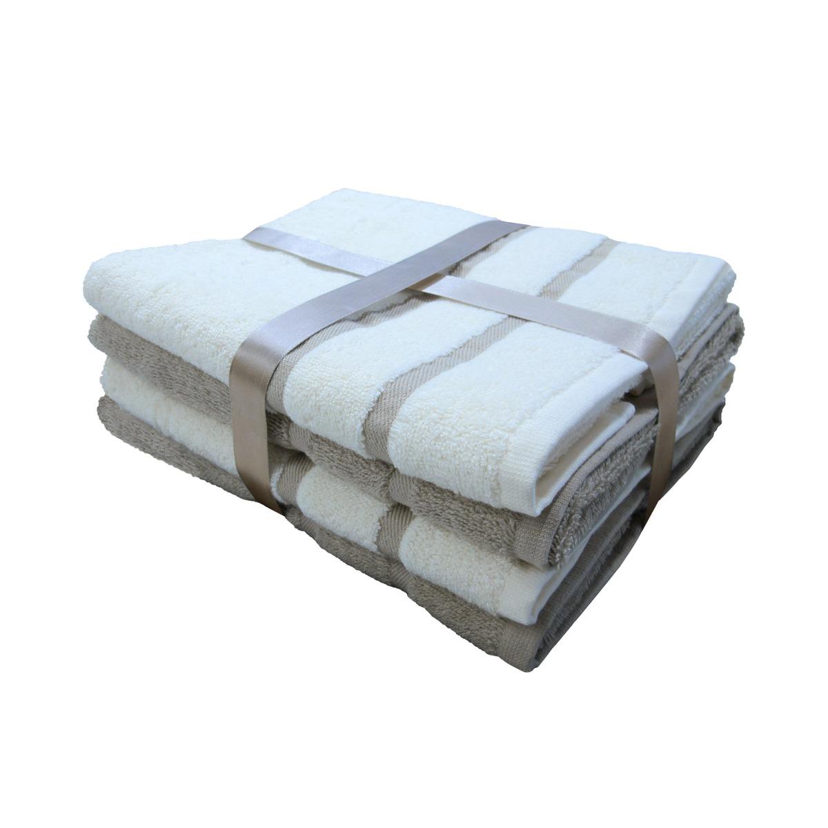 Lot de 4 serviettes - 50 x 90 cm - Beige, blanc