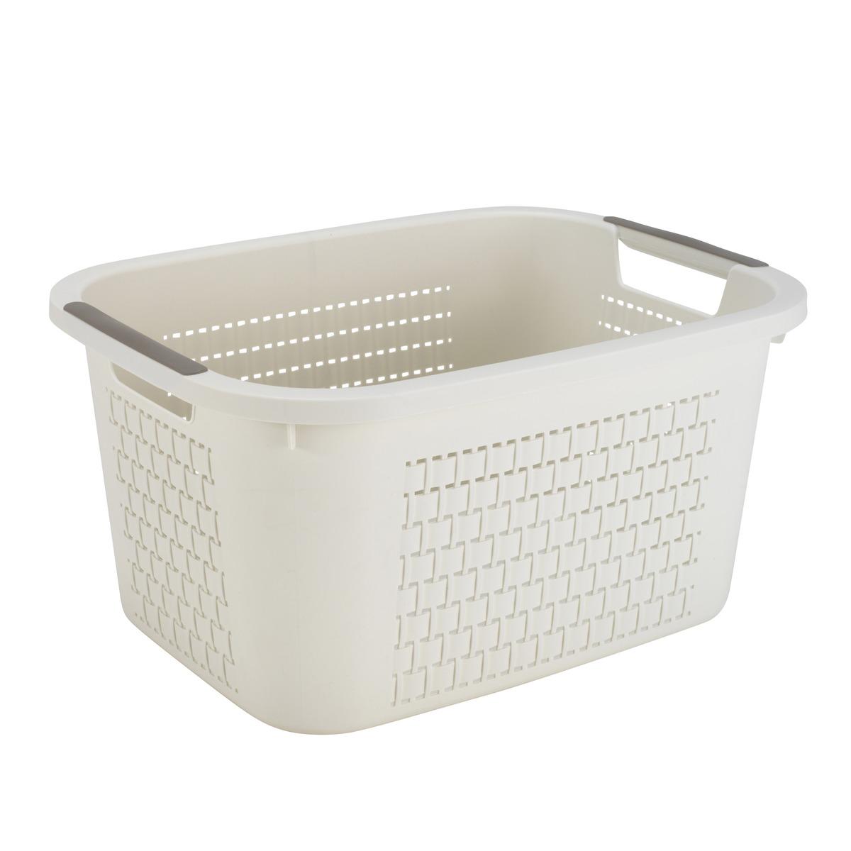 Panier à linge country - 43 x 33 x H 22,5 cm - Blanc