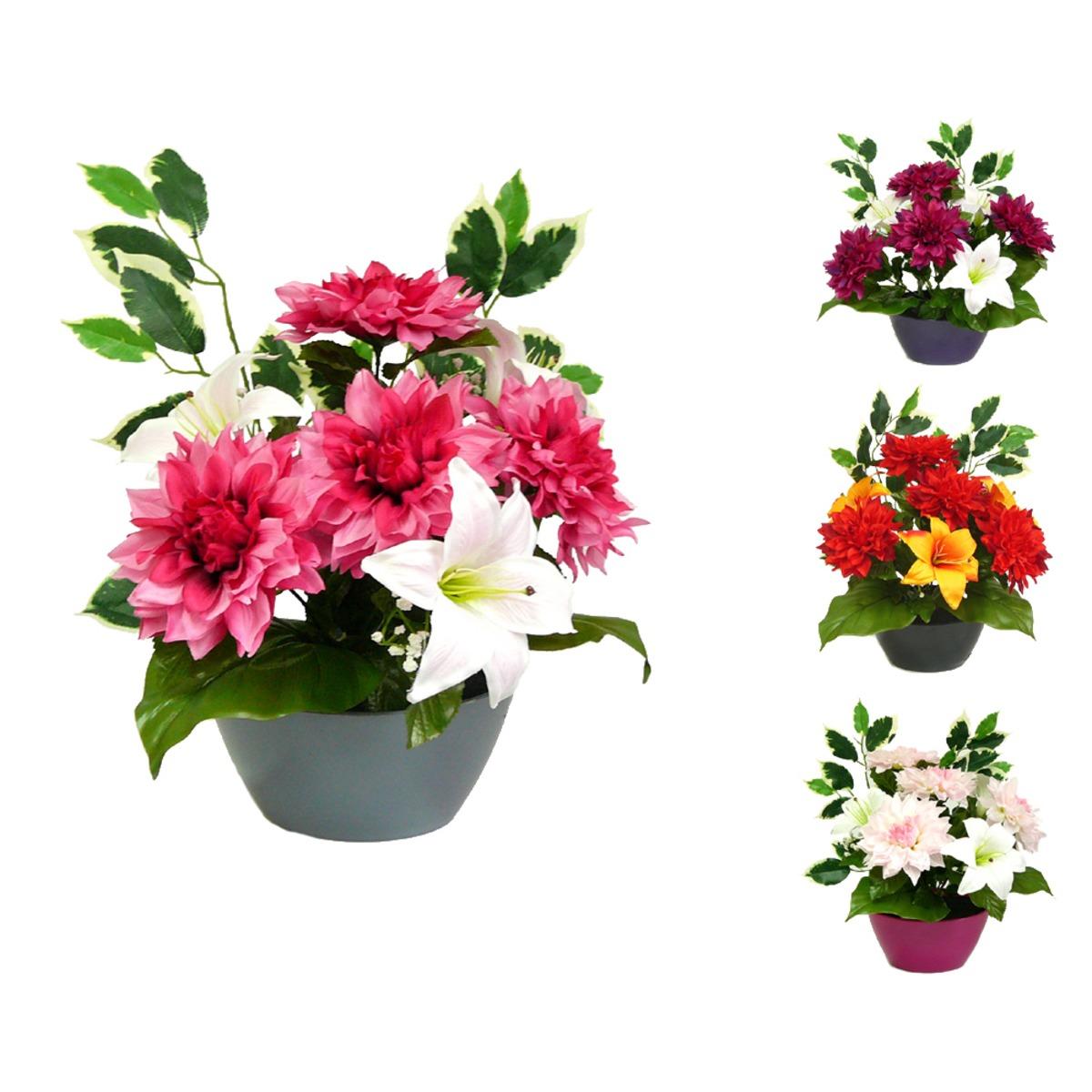 Coupe dahlias + lys + ficus - 20 x 14 x H 45 cm - Différents modèles