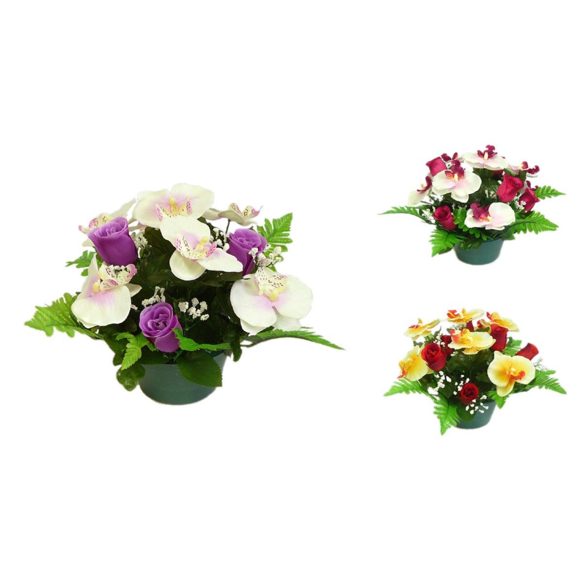 Coupe boutons de roses + orchidées - 14 x H 28 cm - Différents modèles