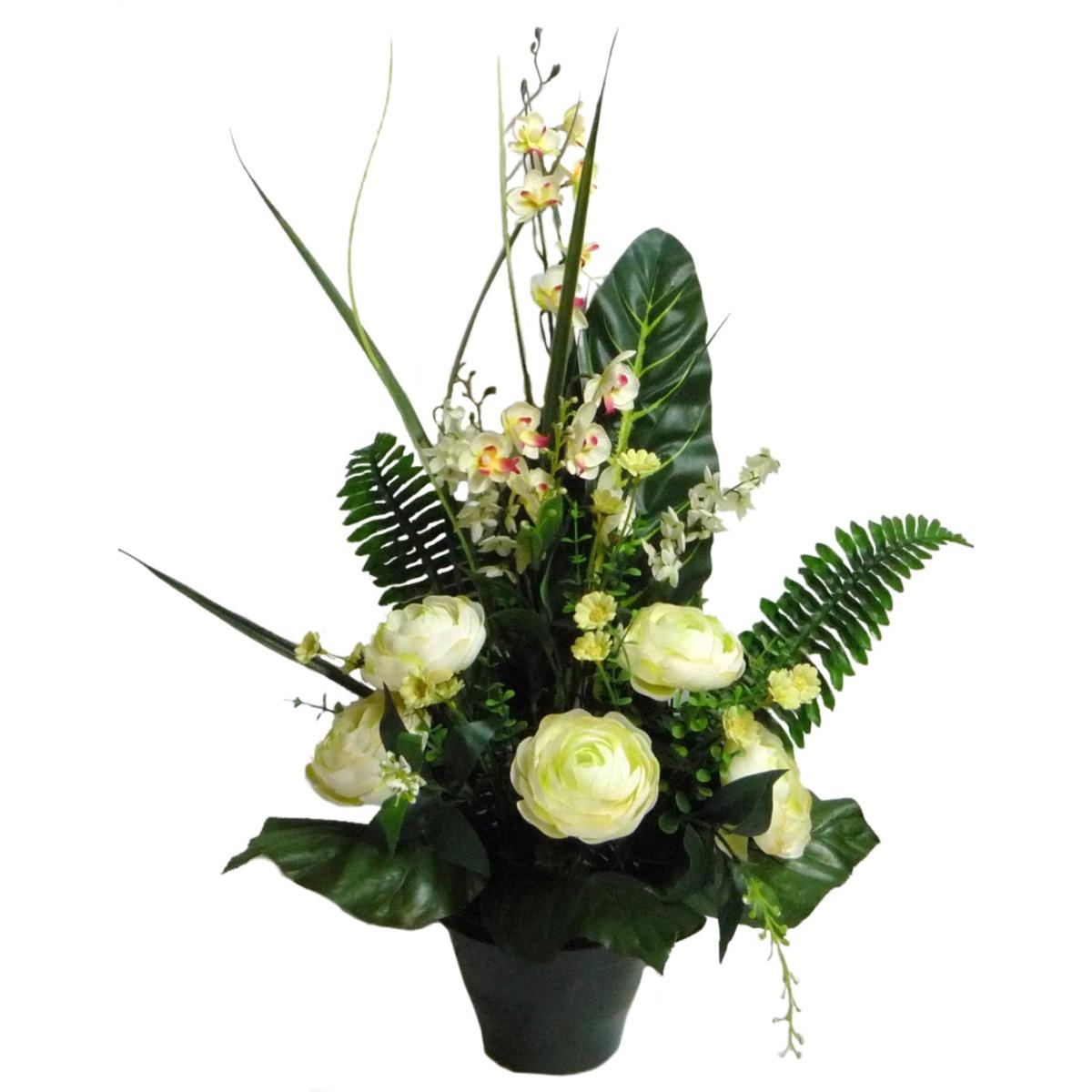 Potée renoncules + fougères + orchidées + fleurettes - Hauteur 55 cm - Différents modèles