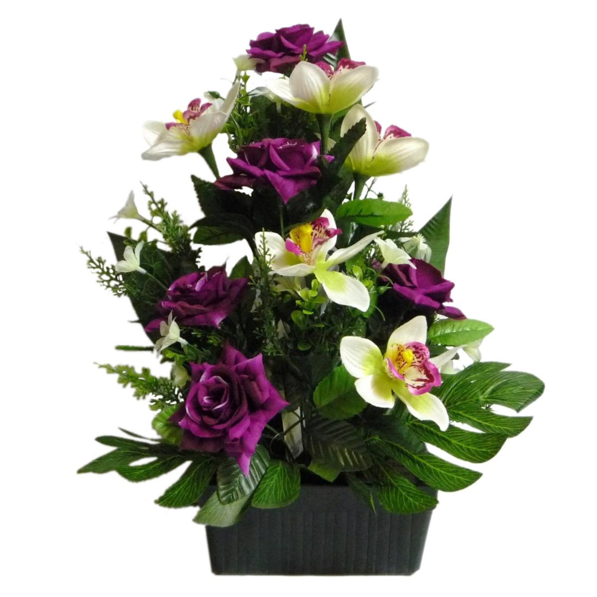 Jardinière boutons de roses + orchidées + astilbes + feuilles - Hauteur 40 cm - Différents modèles