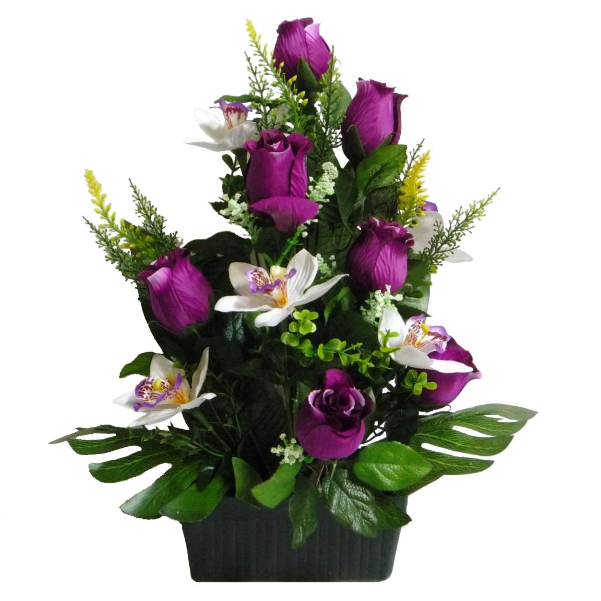 Jardinière roses + orchidées + astilbes + feuilles - Hauteur 40 cm - Différents modèles
