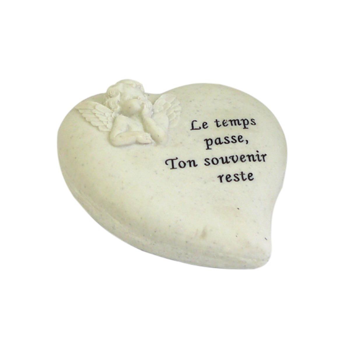 Décoration funéraire cœur avec message - 17 x 17 x H 9 cm - Blanc