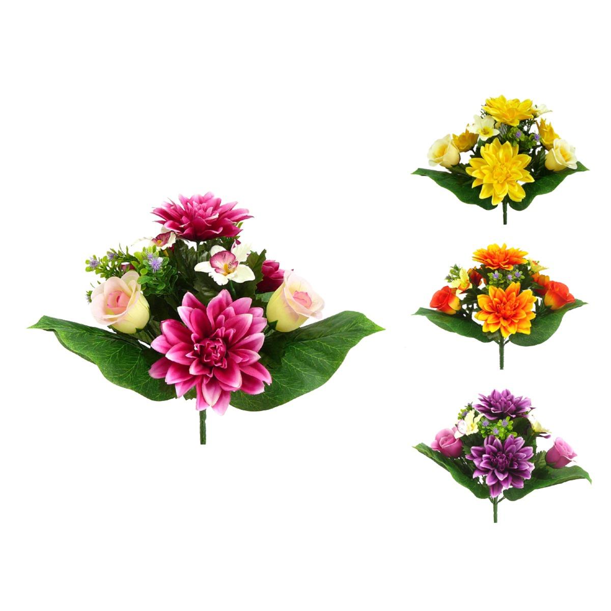 Piquet 13 dahlias + roses + orchidées - Hauteur 35 cm - Différents modèles