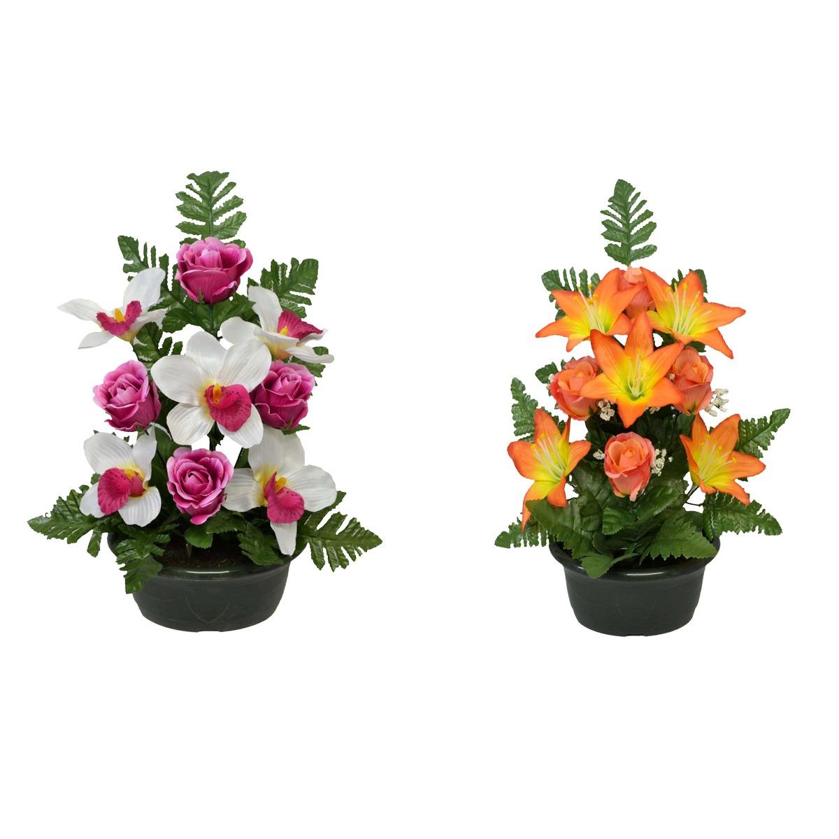 Jardinière roses + orchidées + lys - Hauteur 34 cm - Différents modèles