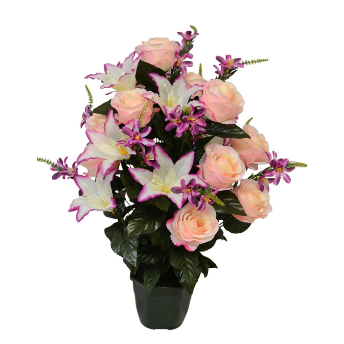 Potée roses + lys + mini fleurs - Hauteur 69 cm - Différents modèles