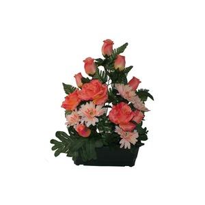 Jardinière de roses + gerberas - Hauteur 55 cm - Rose saumon