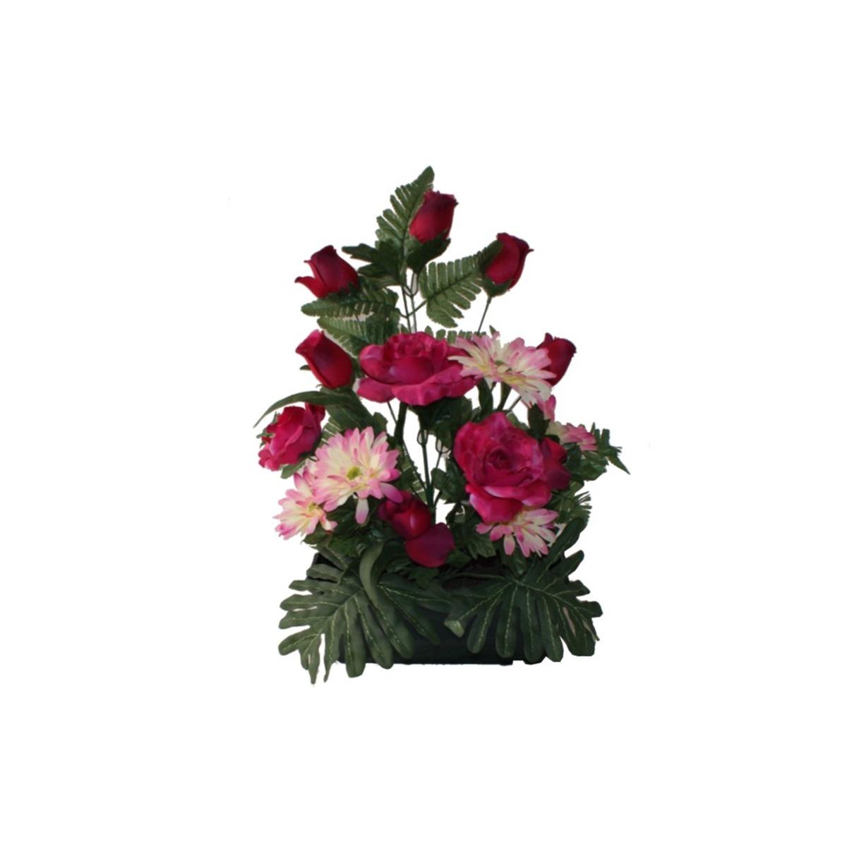 Jardinière de roses + gerberas - Hauteur 55 cm - Rose fushia