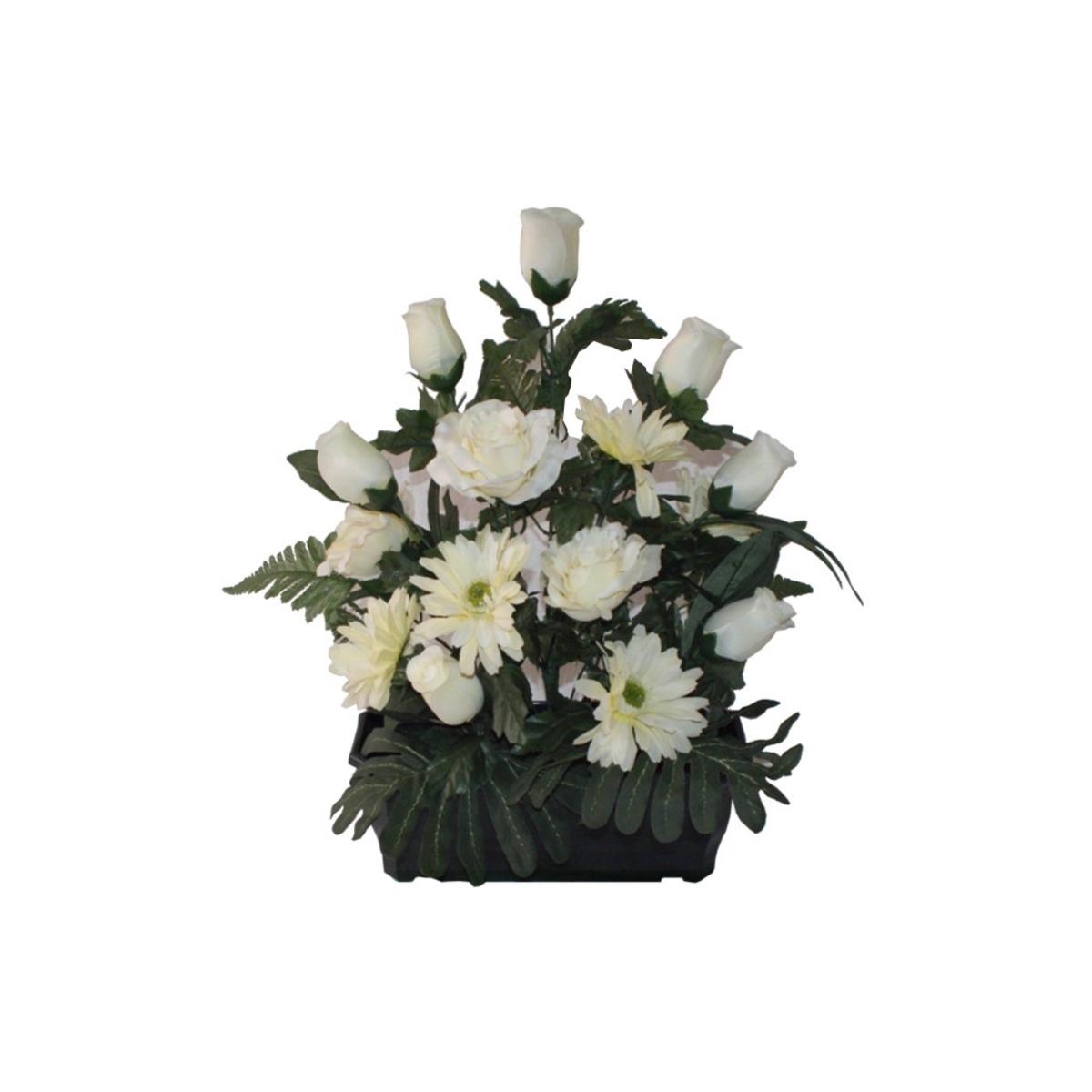 Jardinière de roses + gerberas - Hauteur 55 cm - blanc crème