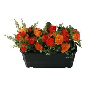 Jardinière de mini roses - Hauteur 25 cm - Rouge, orange